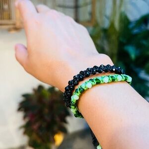 Black and Green Beaded Kids Bracelet Set
